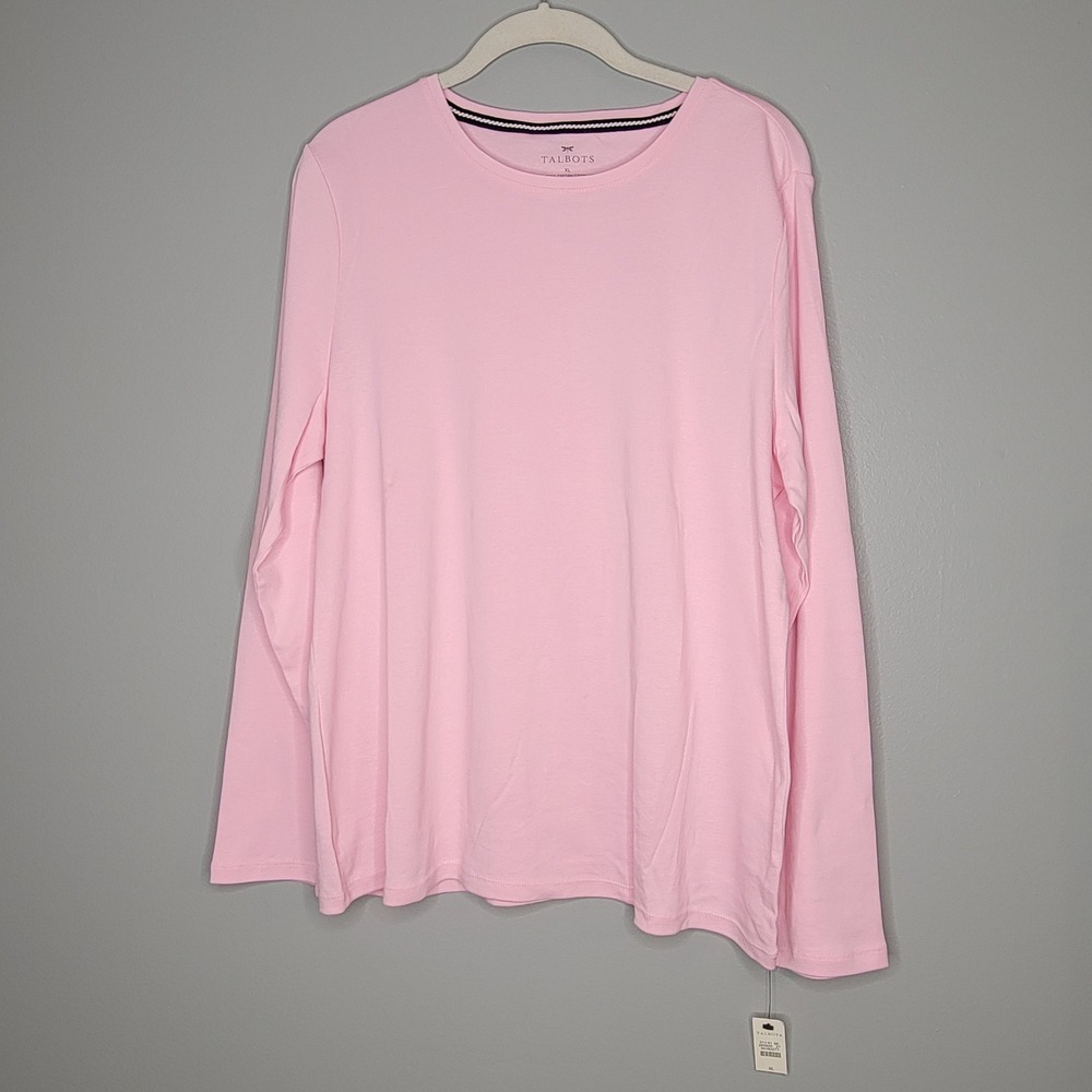 Talbots Tee Shirt Womens Size XL Baby Pink 100% Pima Cotton L/S Crew Neck‎ Top - Picture 2 of 9